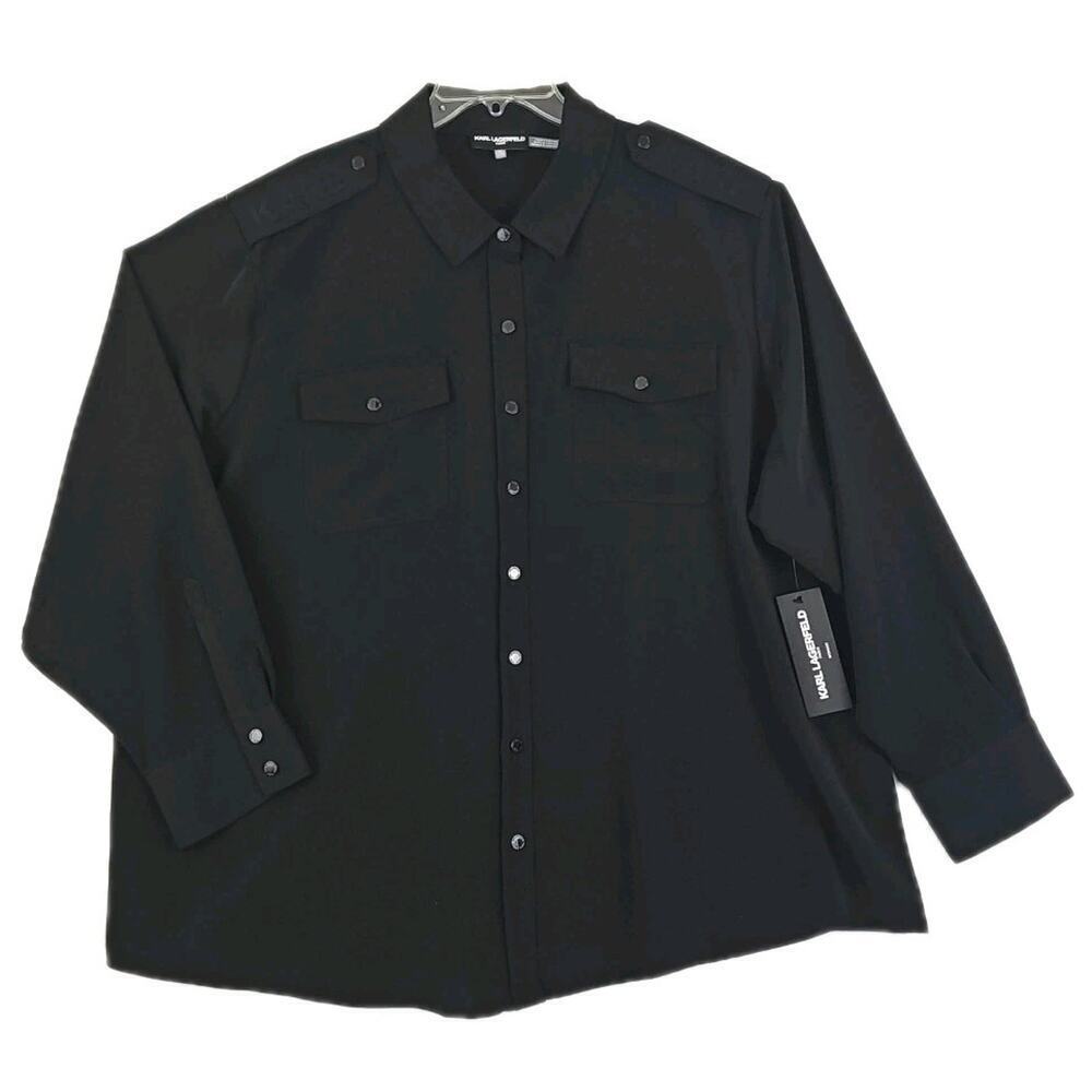 Karl Lagerfeld ~Woman Plus Size 3X/TG~ Black Buttondown Dress Shirt NWT $109.00